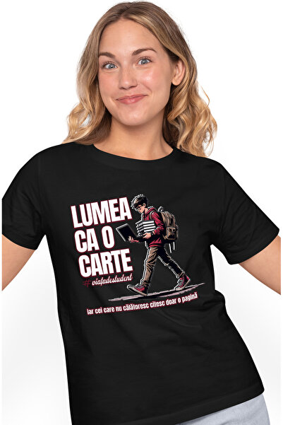 StoryGift Romania Tricou Femei Lumea E O Carte #viatadestudent Scoala Cu Impr...