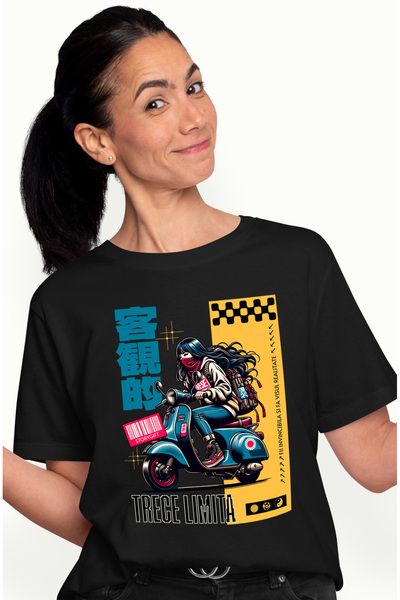 StoryGift Romania Tricou Femei Fata Pe Scuter Motivational Fii Invincibila Cu...