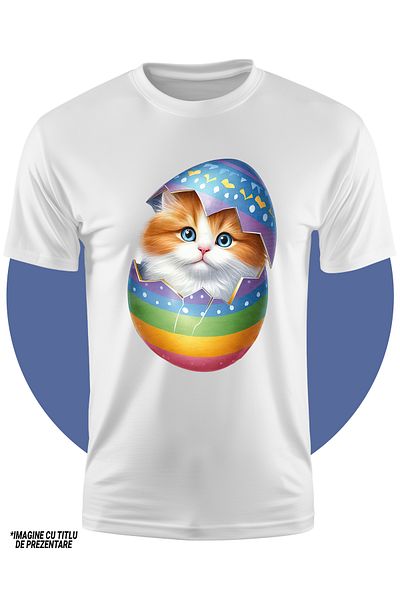 StoryGift Romania Tricou Copii Cu O Pisicuta Surprinsa Care Iese Dintr-un Ou Spart, Ilustratie, Curioasa, Ui