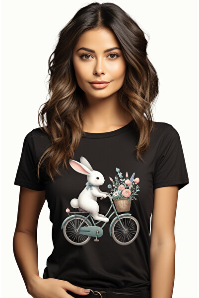 StoryGift Romania Tricou Femei Cu Un Iepuras Timid Care Merge Cu Bicicleta, P...