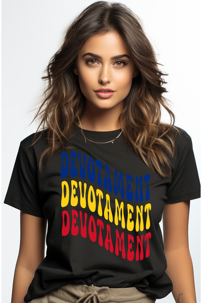 StoryGift Romania Tricou Femei Cuvantul Devotament, In Culorile Steagului Rom...