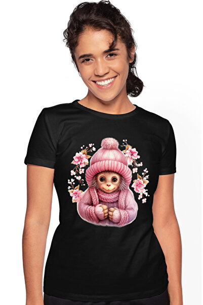 StoryGift Romania Tricou Femei Cu O Maimutica Imbracata Gros, Ilustratie, Flo...