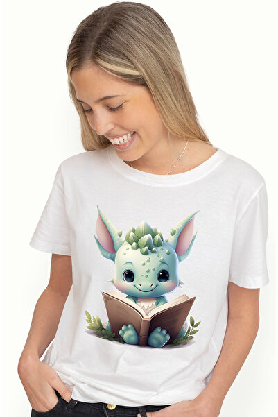 StoryGift Romania Tricou Femei Cu Un Dinozaur Micut, Verde, Citeste O Carte, ...