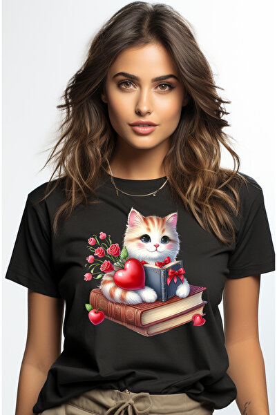 StoryGift Romania Tricou Femei Cu O Pisicuta Care Tine O Carte Deschisa, Ilus...