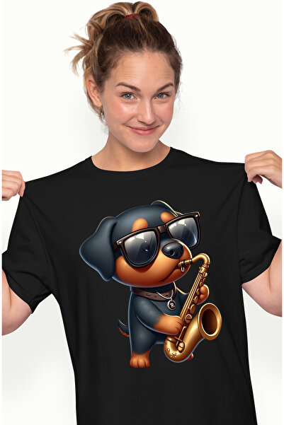 StoryGift Romania Tricou Femei Cu Un Catel Rottweiler Care Canta La Saxofon, ...