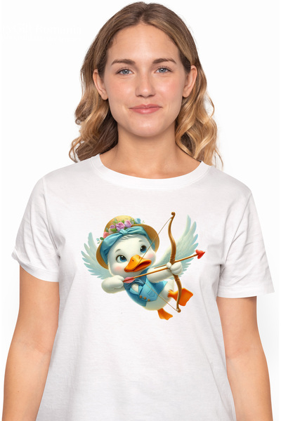 StoryGift Romania Tricou Femei Cu O Ratusca Cupidon, Ilustratie, Zboara, Arip...