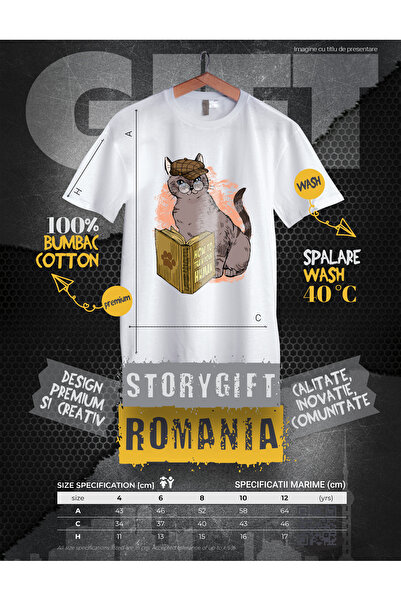StoryGift Romania Tricou Copii Cu O Pisica, Detectiva, Ochelari, Vrea Sa Invete Cum Sa Isi Dreseze Stapanul,