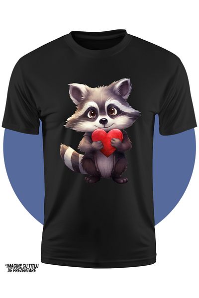 StoryGift Romania Tricou Copii Cu Un Raton Care Tine In Brate O Inima, Ilustratie, Vesel, Fericire, Aprecier
