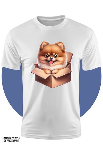 StoryGift Romania Tricou Copii Cu Un Catelus Blanos Care Iese Dintr-o Cutie, Ilustratie, A Fost Facut Cadou