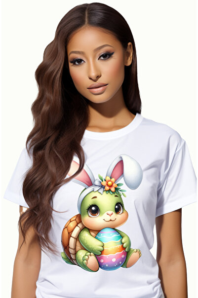 StoryGift Romania Tricou Femei Cu O Micuta Broasca Testoasa, Ilustratie, Urechi De Iepuras, Ou Vop Wht_m