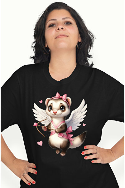 StoryGift Romania Tricou Femei Cu Un Dihor Cupidon, Ilustratie, Aripi, Zboara, Trage Cu Arcul, Ini Blk_l