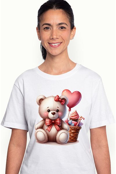 StoryGift Romania Tricou Femei Cu Un Ursulet De Plus, Ilustratie, Vesel, Inimioara, Iubire, Dragos Wht_m