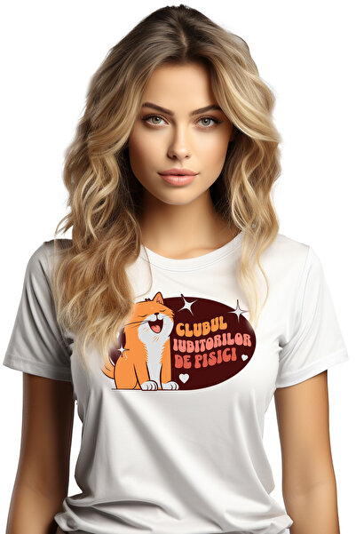 StoryGift Romania Tricou Femei Pisica Fericita, Text Clubul Iubitorilor De Pi...