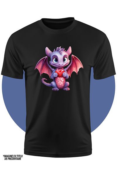 StoryGift Romania Tricou Copii Cu Un Pui De Dragon Care Tine O Inima In Brate, Ilustratie, Apreciere, Cadou,