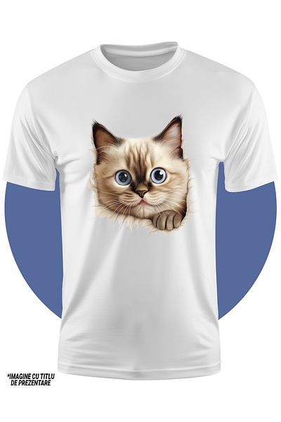 StoryGift Romania Tricou Copii Cu O Pisica Birmaneza Socata, Ilustratie, Priveste Uimita, Putin Speriata, Pe
