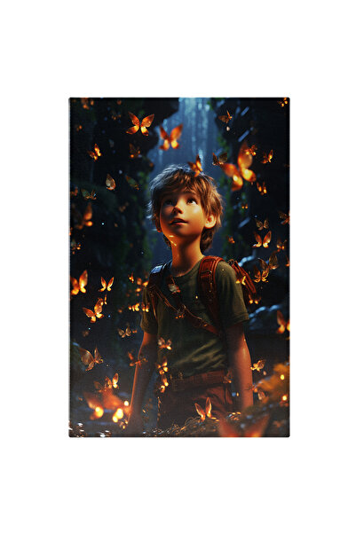 StoryGift Romania Tablou Canvas: Portret Băiat În Cadru Cu Fluturi- Fotografi...
