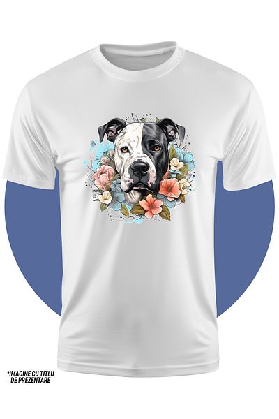 StoryGift Romania Tricou Copii Cu Un Caine Boxer, Ilustratie, Floricele, Abstract, Serios, Alb, Negru, Iubit