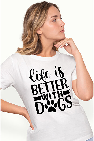 StoryGift Romania Tricou Femei Cu Mesajul "viata E Mai Buna Cu Niste Caini Al...