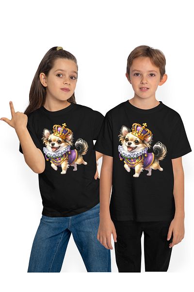 StoryGift Romania Tricou Copii Cu Un Catel Bucuros, Ilustratie, Coroana, Jucaus, Pentru Iubitorii De Caini