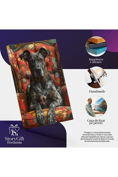 StoryGift Romania Tablou Canvas Un Câine De Neuitat Pe Fototiul Roșu Postură Impresionantă În Portret Canin , Pic