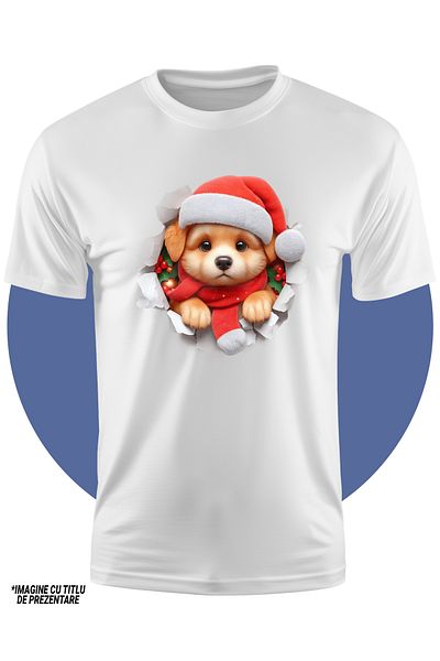 StoryGift Romania Tricou Copii Cu Un Catelus Serios Care Poarta O Caciula De Craciun, Ilustratie, Sarbatori