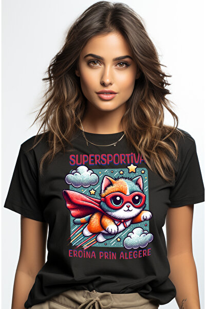 StoryGift Romania Women's T-shirt Super Athlete, Superhero, Heroine By Choice, with Printed BLK_L