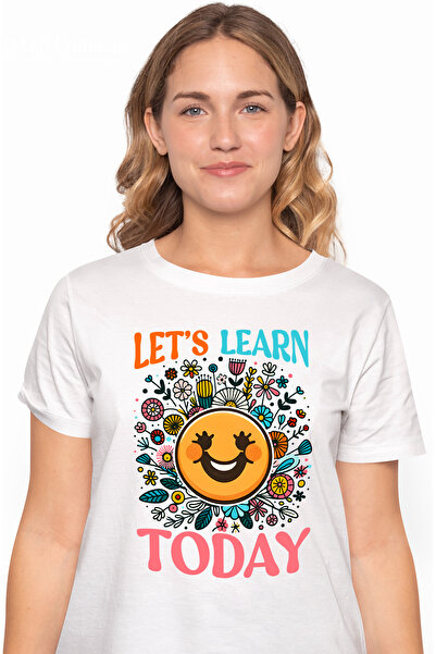 StoryGift Romania Tricou Femei Cu Mesajul "let's Learn Today", Ilustratie, Motivational, Hai Sa In Wht_l