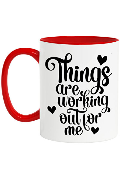 StoryGift Romania Cana Cu Inimioare Si Textul "things Are Working Out For Me" - Lucrurile Merg Bin, Cu Maner Rosu Stg