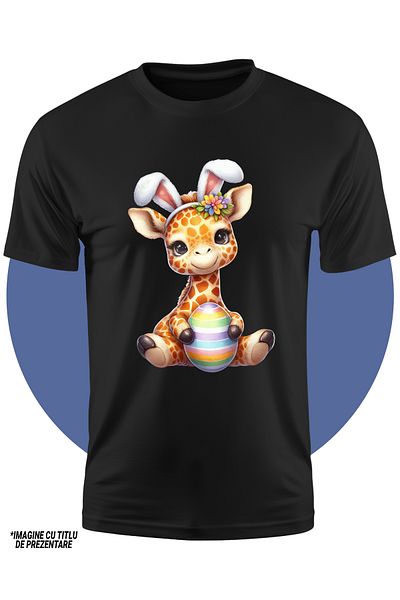 StoryGift Romania Children's T-shirt with a giraffe, illustration, rabbit ears, egg, cheerful, happy, playful 10,STG4