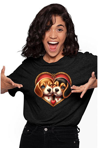 StoryGift Romania Tricou Femei Cu O Catelusa Si Un Catel, Ilustratie, Fericir...