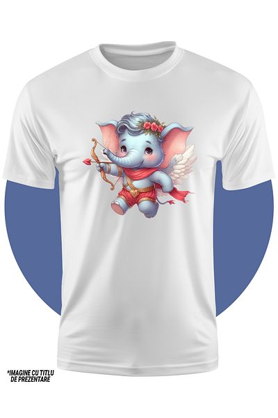 StoryGift Romania Tricou Copii cu un elefantel Cupidon, ilustratie, trage cu arcul, flori, aripi, indragosti