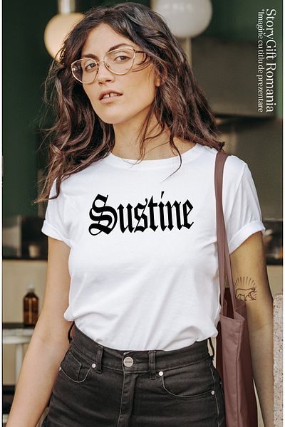 StoryGift Romania Tricou Femei Sustine, Mesaj Motivational, Cuvant, Text Inspirational, Self Care, Wht_l