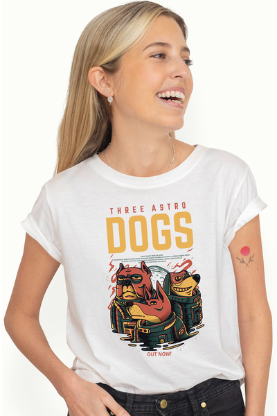 StoryGift Romania Tricou Femei Cu Echipa Trei Caini In Costume Spatiale, Text...