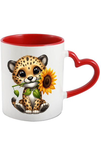 StoryGift Romania Cana Cu Un Pui De Ghepard Care Tine O Floare | Ilustratie |...