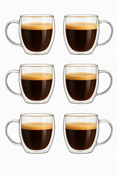 MİS KİTCHEN 6 قطع من زجاج البورسليكات كوب مكتب - مجموعة أكواب لاتيه وإسبريسو