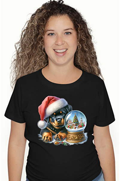 StoryGift Romania Tricou Femei Cu Un Catel Rottweiler Cu Caciula De Craciun, ...