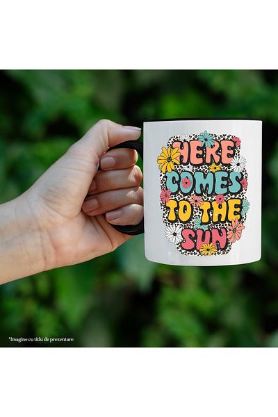 StoryGift Romania Mug with the message "Here comes to the sun", summer, vacation, relaxation, holiday, illus, With ,STG.