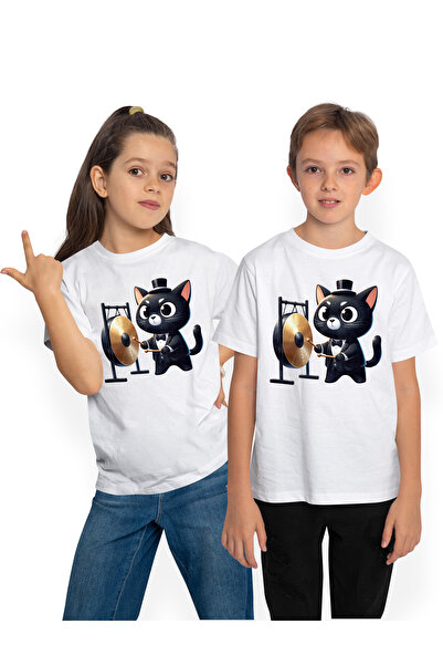 StoryGift Romania Tricou Copii Cu O Pisica Neagra Care Bate La Gong, Ilustrat...