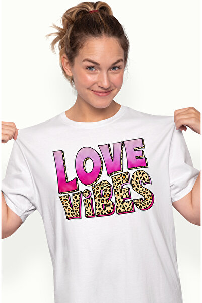 StoryGift Romania Tricou Femei Cu Mesajul "love Vibes", Valentine's Day, Ilus...