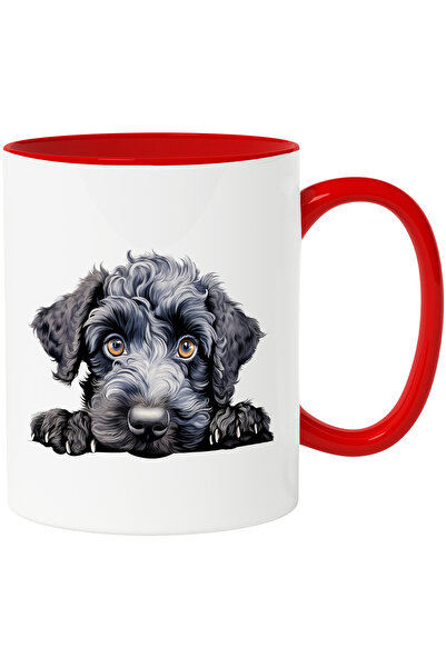 StoryGift Romania Cana Cu Un Caine Negru | Ilustratie | Privire Cam Trista | Are Nevoie De Grija |, Cu Maner Rosu Stg