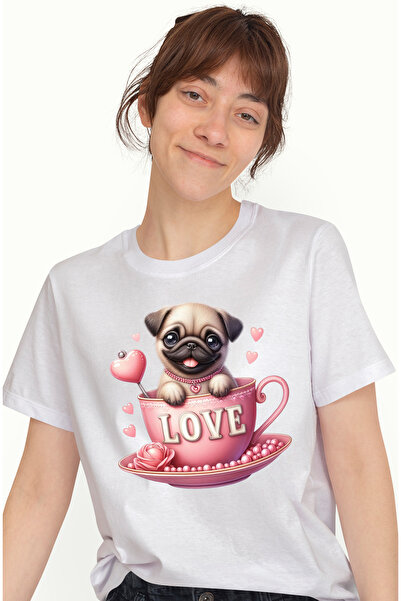 StoryGift Romania Tricou Femei Cu Un Catelus Pug, Ilustratie, Vesel, Fericire...