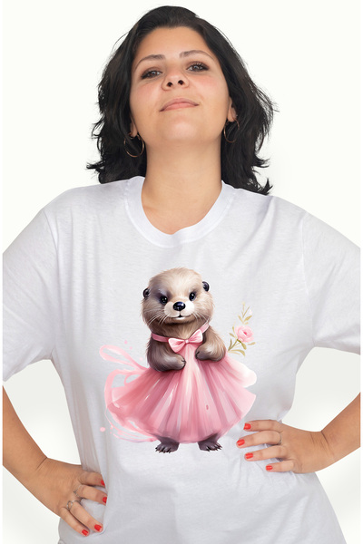 StoryGift Romania Tricou Femei Cu O Vidra Care Poarta O Rochie, Ilustratie, R...