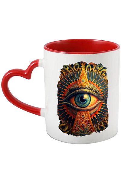 StoryGift Romania Cana Cu Ochi, Hindu, Arta Abstracta, Spiritualitate, Multicolor 330 Ml, Ceramic, Cu Maner Inim Stg