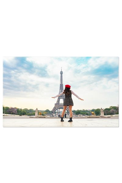 StoryGift Romania Tablou Canvas Tanara Frumoasa Vizitand Paris Si Turnul Eiffel, Femeie, Paris, Turnul Eiffel, Ca