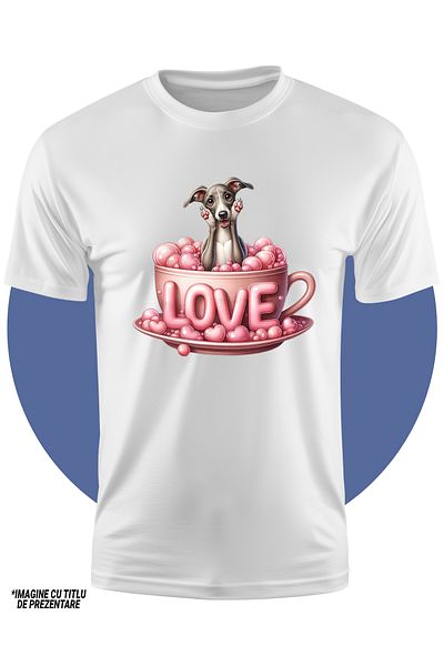 StoryGift Romania Tricou Copii Cu Un Catel Vesel Care Sta Intr-o Ceasca, Ilustratie, Mesajul "love", Uimit,