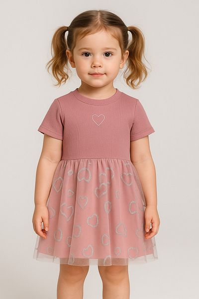 Nimini Kids Rochie pentru fete cu imprimeu inimă de sezon Eid, pentru vârste între 1-5 ani