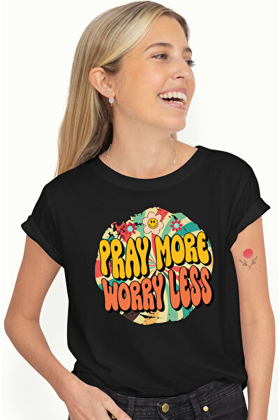 StoryGift Romania Tricou Femei Cu Mesajul "pray More, Worry Less", Stilul Hip...