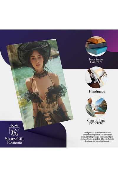 StoryGift Romania Tablou Canvas Plimbare Pe Malul Mării Tânăra În Rochie Neagră Mângâiată De Razele Soarelui , Pi