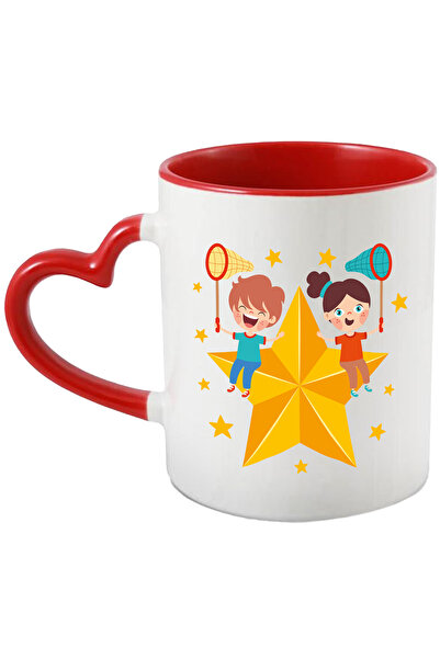 StoryGift Romania Cana Cu Stele, Copii, Plasa, Adidasi, Tricou, Pantaloni, Multicolor 330 Ml, Cera, Cu Maner Inim Stg