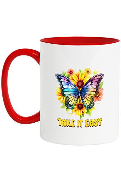 StoryGift Romania Cana Cu Mesajul "take It Easy", Stilul Hippie, Cultura, Ilustratie, Psihedelic, , Cu Maner Rosu
